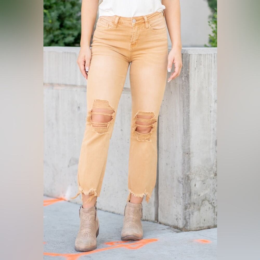 Vervet 90s Vintage High Rise Crop Flare Jean in Army Khaki Size 26 Distressed - Picture 3 of 13